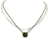 105350, 14K GOLD PLATED, GEOMETRIC CUBIC ZIRCONIA ACCENT DOUBLE LAYERED DESIGNER INSPIRED NECKLACE