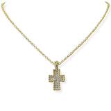 105352, 14K GOLD PLATED, CROSS PAVE CUBIC ZIRCONIA CHARM DESIGNER INSPIRED PENDANT NECKLACE