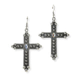 105366, WESTERN CROSS RHINESTONE ACCENT DANGLE EARRING