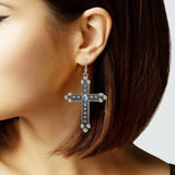 105366, WESTERN CROSS RHINESTONE ACCENT DANGLE EARRING