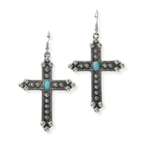 105366, WESTERN CROSS TURQUOISE STONE ACCENT DANGLE EARRING