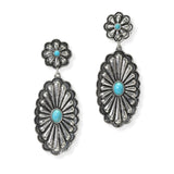 105368, 2.75"L, WESTERN TURQUOISE ACCENT CONCHO DANGLE EARRING