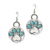 105369, 1.75"L, WESTERN TURQUOISE STONE PAW ACCENT DANGLE EARRING