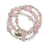 105372, BLESSED ENGRAVED ACCENT SEMI PRECIOUS STONE MULTI LAYERED BEADED STRETCH BRACELET