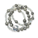 105372, BLESSED ENGRAVED ACCENT SEMI PRECIOUS STONE MULTI LAYERED BEADED STRETCH BRACELET