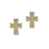 105376, 14K GOLD PLATED, CROSS PAVE CUBIC ZIRCONIA DESIGNER INSPIRED STUD EARRING