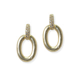 105377, 14K GOLD PLATED, BRUSHED TEXTURE OVAL WITH PAVE CUBIC ZIRCONIA ACCENT DESIGNER INSPIRED EARRING
