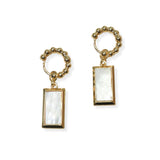 105381, BALL BEADED HOOP ACCENT RECTANGLE MOTHER OF PEARL DANGLE EARRING