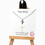 105383, GOLD DIPPED, PSALM 118:22, DAINTY CROSS CUBIC ZIRCONIA ACCENT NECKLACE