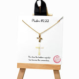 105383, GOLD DIPPED, PSALM 118:22, DAINTY CROSS CUBIC ZIRCONIA ACCENT NECKLACE