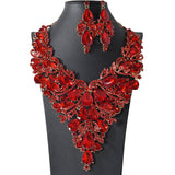 105385, FLOWER THEMED TEARDROP ACCENT CRYSTAL RHINESTONE EVENING NECKLACE SET