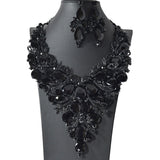 105385, FLOWER THEMED TEARDROP ACCENT CRYSTAL RHINESTONE EVENING NECKLACE SET