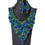 105385, FLOWER THEMED TEARDROP ACCENT CRYSTAL RHINESTONE EVENING NECKLACE SET