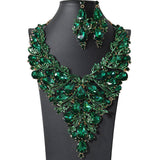 105385, FLOWER THEMED TEARDROP ACCENT CRYSTAL RHINESTONE EVENING NECKLACE SET