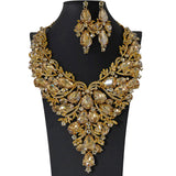 105385, FLOWER THEMED TEARDROP ACCENT CRYSTAL RHINESTONE EVENING NECKLACE SET