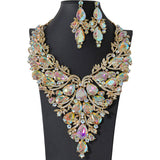 105385, FLOWER THEMED TEARDROP ACCENT CRYSTAL RHINESTONE EVENING NECKLACE SET