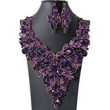 105385, FLOWER THEMED TEARDROP ACCENT CRYSTAL RHINESTONE EVENING NECKLACE SET