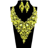 105385, FLOWER THEMED TEARDROP ACCENT CRYSTAL RHINESTONE EVENING NECKLACE SET