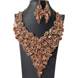 105385, FLOWER THEMED TEARDROP ACCENT CRYSTAL RHINESTONE EVENING NECKLACE SET