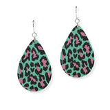 105386, LEOPARD PRINT TEARDROP WOOD DANGLE EARRING
