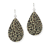 105386, LEOPARD PRINT TEARDROP WOOD DANGLE EARRING