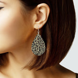 105386, LEOPARD PRINT TEARDROP WOOD DANGLE EARRING