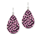 105386, LEOPARD PRINT TEARDROP WOOD DANGLE EARRING