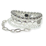 105388, BALL, PEARL AND CIRCLE MULTI LAYERED BEADED STRETCH BRACELET