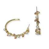 105396, FLORAL LEAF PEARL & RHINESTONE ACCENT HOOP EARRING