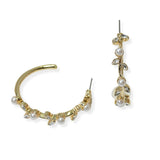 105396, FLORAL LEAF PEARL & RHINESTONE ACCENT HOOP EARRING
