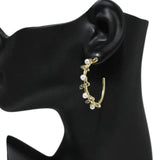 105396, FLORAL LEAF PEARL & RHINESTONE ACCENT HOOP EARRING