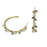 105396, FLORAL LEAF PEARL & RHINESTONE ACCENT HOOP EARRING