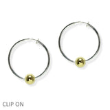 105405, 1"L, SINGLE BALL ACCENT ROUND HOOP CLIP ON EARRING