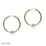 105405, 1"L, SINGLE BALL ACCENT ROUND HOOP CLIP ON EARRING