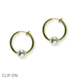 105406, 0.75"L, SINGLE BALL ACCENT ROUND HOOP CLIP ON EARRING