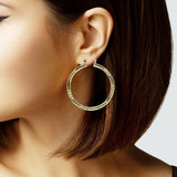 105422, 50MM, GOLD DIPPED, CUT TEXTURED ACCENT ALUMINUM ROUND HOOP EARRING