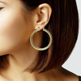 105424, 50MM, GOLD DIPPED, BRUSHED TEXTURE ALUMINUM ROUND HOOP EARRING
