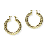 105425, 30MM, GOLD DIPPED, BRUSHED TEXTURE ALUMINUM ROUND HOOP EARRING