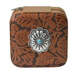 105437, WESTERN THEMED CONCHO ACCENT FAUX LEATHER SQUARE JEWELRY BOX