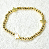 105440, CROSS ACCENT STAINLESS STEEL BEADED STRETCH BRACELET