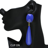 105445, OVERSIZED TEARDROP GEOMETRIC ENAMEL DANGLE CLIP ON EARRING