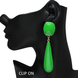 105445, OVERSIZED TEARDROP GEOMETRIC ENAMEL DANGLE CLIP ON EARRING