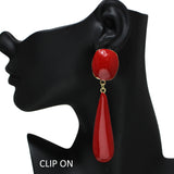 105445, OVERSIZED TEARDROP GEOMETRIC ENAMEL DANGLE CLIP ON EARRING