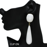 105445, OVERSIZED TEARDROP GEOMETRIC ENAMEL DANGLE CLIP ON EARRING