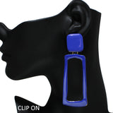 105446, OVERSIZED RECTANGLE GEOMETRIC ENAMEL DANGLE CLIP ON EARRING