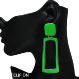 105446, OVERSIZED RECTANGLE GEOMETRIC ENAMEL DANGLE CLIP ON EARRING