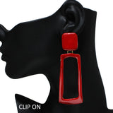 105446, OVERSIZED RECTANGLE GEOMETRIC ENAMEL DANGLE CLIP ON EARRING