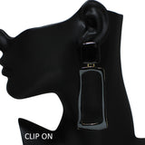 105446, OVERSIZED RECTANGLE GEOMETRIC ENAMEL DANGLE CLIP ON EARRING