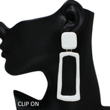 105446, OVERSIZED RECTANGLE GEOMETRIC ENAMEL DANGLE CLIP ON EARRING