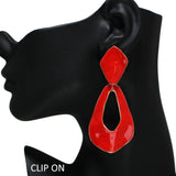 105447, OVERSIZED GEOMETRIC ENAMEL DANGLE CLIP ON EARRING